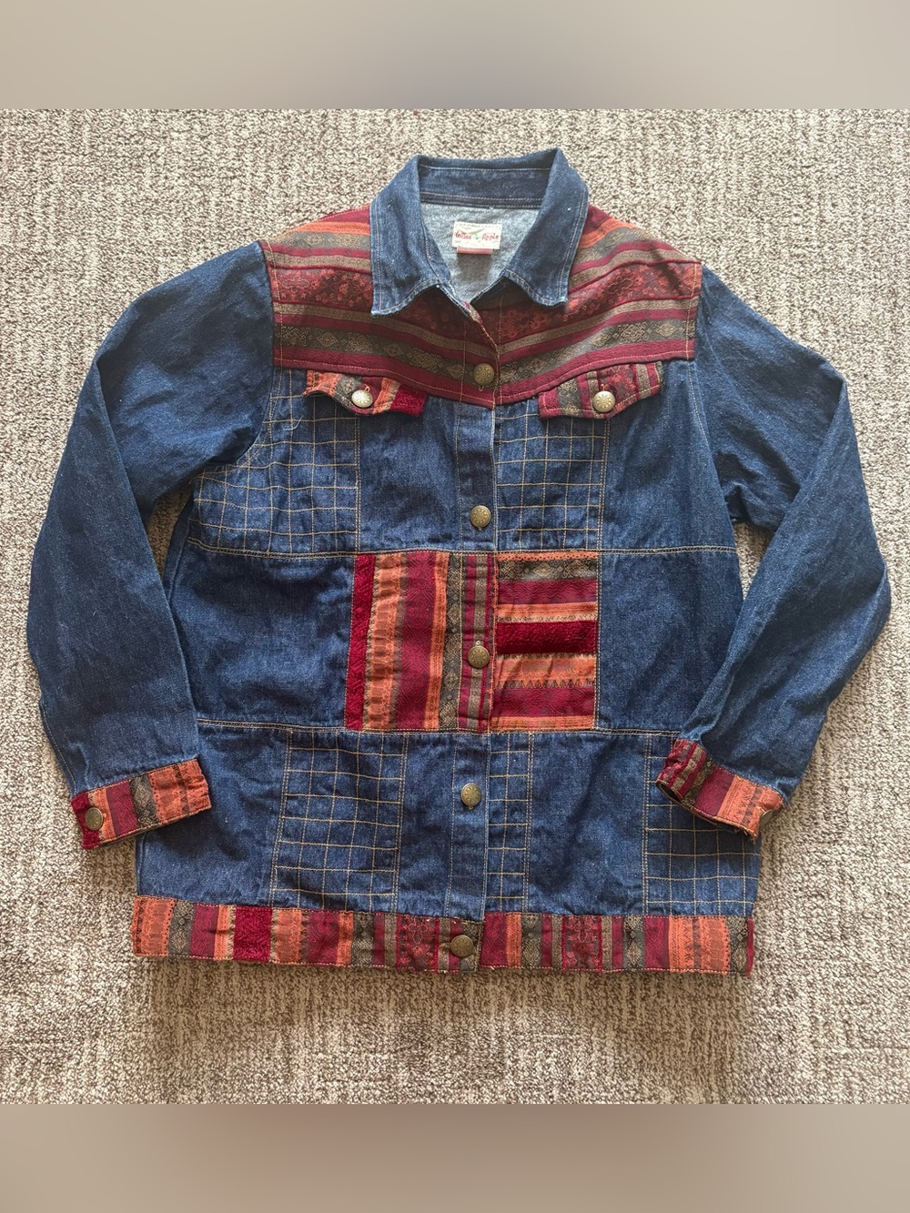 Vintage Toffee Apple patchwork tapestry denim chore jacket women’s size Medium